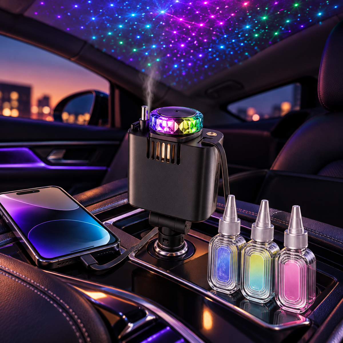 SmartDrive™ 5-en-1  :Rechargez, parfumez, illuminez votre voiture