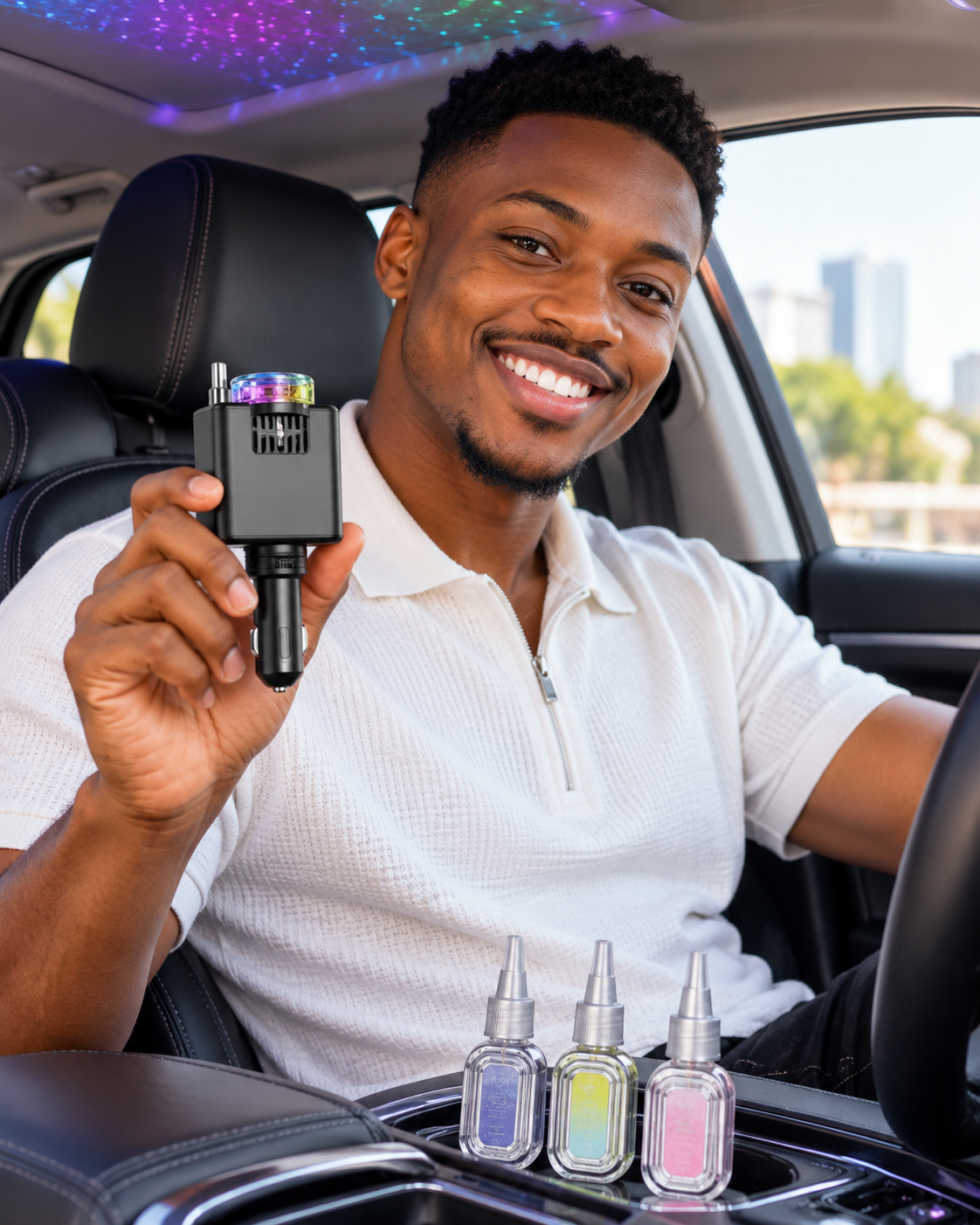 SmartDrive™ 5-en-1  :Rechargez, parfumez, illuminez votre voiture