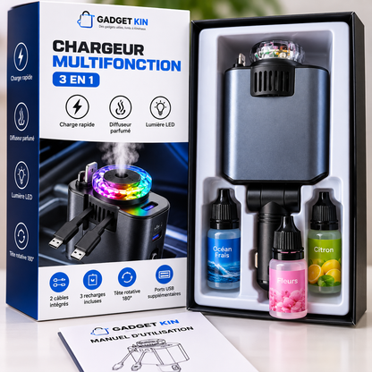SmartDrive™ 5-en-1  :Rechargez, parfumez, illuminez votre voiture